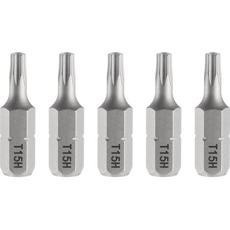 5pcs T15H Embout de Tournevis Torx 1/4" Tige Hexagonale 25mm/1" Longueur Magnétique Tête Étoile à 6 Pans Acier S2 Embout de Tournevis avec Trou (1/5)
