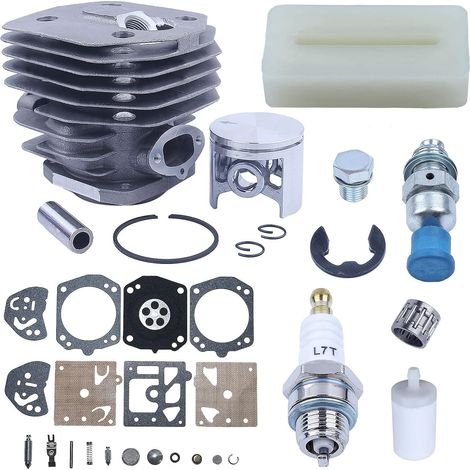 Kit de réparation de cylindre, piston et carburateur de 45 mm compatible avec la tronçonneuse Husqvarna 254 154 XP 254XP avec bougie d'allumage, décompression, filtre à carburant Pièce de rechange Rem (1/5)