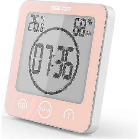 Horloge étanche pour cuisine et douche avec affichage de la température – Rose (1/5)
