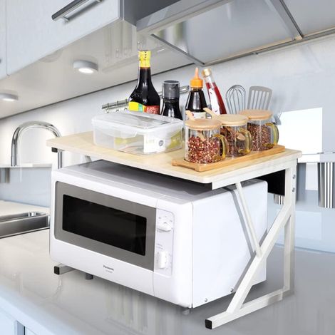 Support de Four à Micro-Ondes Étagère de Rangement pour Micro-Ondes Multifonctio étagère de Stockage Étagère de Cuisine Support Tablette,54 35 34.5cm - jaune noyer (1/5)