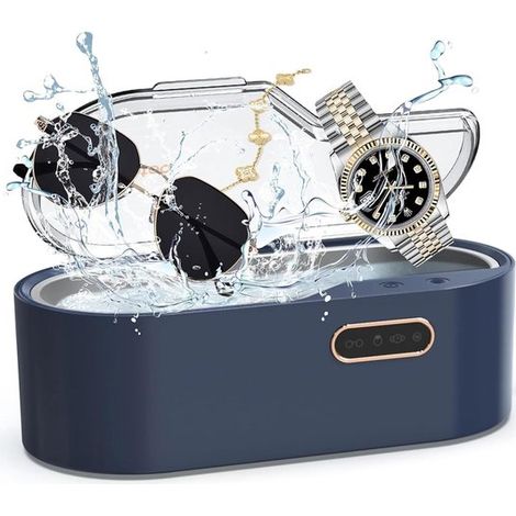 Limpiador ultrasónico de 450 ml, 45 kHz, temporizador de 4 horas, para aparatos de ortodoncia, joyas y gafas, color azul. (1/5)