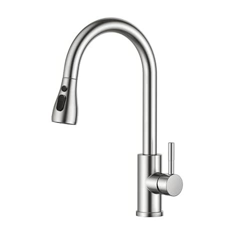Wasserhahn Küche, Hochdruck Küchenarmatur mit Herausziehbarer Brause Ausziehbar Armatur, Mischbatterie Spültischarmatur, 360° Schwenkbar Zwei Sprühfunktionen, Edelstahl