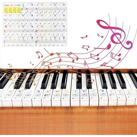 Autocollants de Piano,Autocollant Coloré pour Piano Musique Piano Auto-adhésif Sticker de Remplacement pour 37/49/61/88 Claviers Clés électronique Transparent et Amovible Réutilisable (1/5)