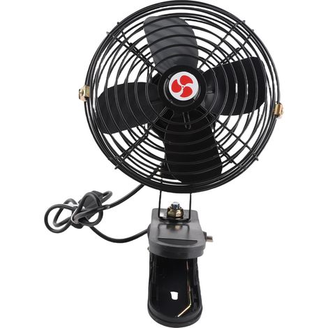 Ortviai Ventilateur de voiture 8 pouces avec allume-cigare, métal noir silencieux, clip solide pour voiture, camion, camping-car, bateau