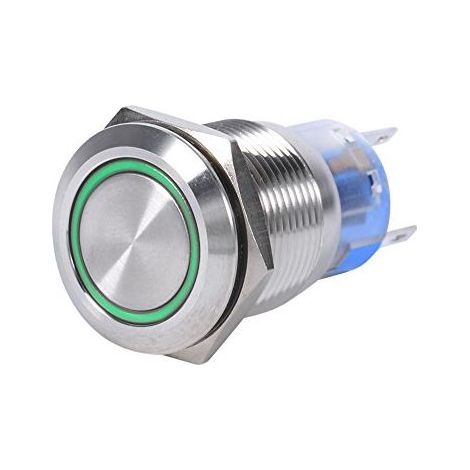 Interrupteur à bouton-poussoir LED étanche Keenso 19 mm 12 V-24 V en acier inoxydable, verrouillage, marche/arrêt, 1 NO/1 NC (vert) (1/5)