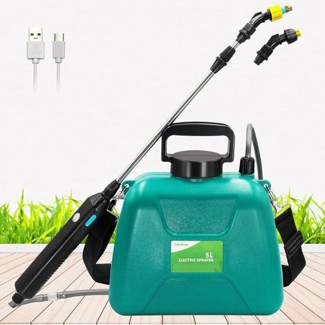 Pulvérisateur à piles de 1,35 gallon/5 litres, pulvérisateur électrique avec poignée de chargement USB, pulvérisateur de jardin portable avec manche télescopique, 2 buses et bandoulière réglable (1/5)