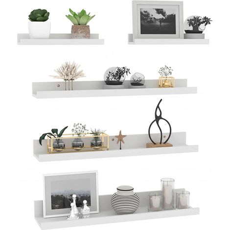 Lot de 5 Étagères Murales en Bois Rustique, Étagères Flottante Murale Blanc pour Salon, Chambre et Bureau - 60cm (1/5)