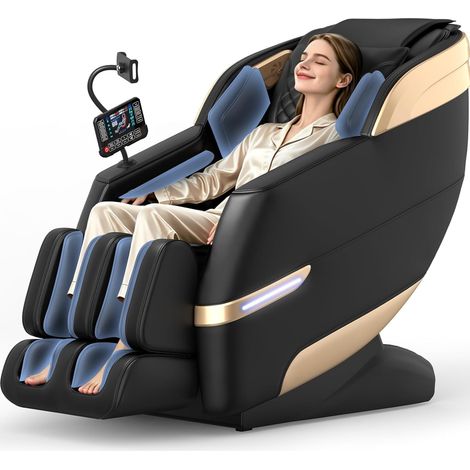 Fauteuil de massage 4D SL-Track, fonction chauffante pour les jambes et la taille, 8 coussins gonflables, commande vocale par IA et haut-parleurs Bluetooth, mode zéro gravité, noir (1/3)