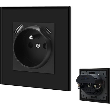 Prise Murale USB C,Prises Electriques Standard avec des griffes,Multiprise Murale avec USB Max 2.1A,16A Prise de Courant Alternatif,Convient Smartphone(1 Prise avec USB et Type C,Noir) (1/5)