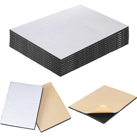 Lot de 12 plaques d'Isolant Thermique Phonique Autocollant 40 x 25 cm, 5 MM Tapis Amortisseur Phonique Thermique, Radiator Reflective Foil pour Moteur, Voiture, Porte, Fenetre (1/5)