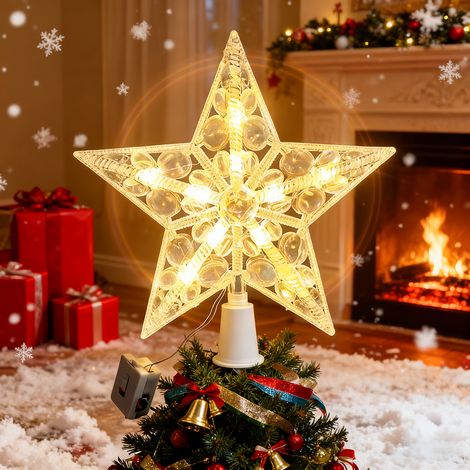 Décoration de sapin de Noël avec LED, Étoile décorative pour sapin de Noël, Décoration de Noël à piles, Lumière LED pour sapin de Noël, 20 cm (1/5)
