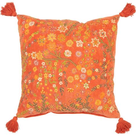 Coussin Velours Design Fleurs "Mexican" 50x50cm Orange (1/3)