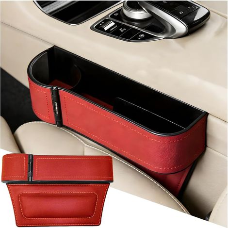 Boîte de rangement pour siège auto, comble-espace, porte-gobelet, rallonge, rangement pour console centrale, organiseur de siège avant, pour téléphones, clés, lunettes, universel, rouge (1/5)