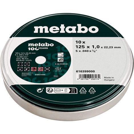 Disco metálico Metabo de 125 × 1,0 × 22 mm, acero inoxidable / 10 unidades.
