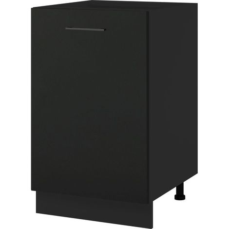 Meuble bas de cuisine Lovia Noir mat 1 porte L 50 cm - Porte avec poignée apparente Black