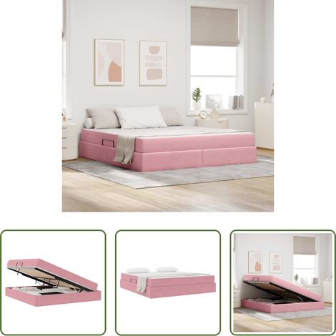 Lit avec mécanisme hydraulique - Lit avec rangement et matelas Rose 160 x 200 cm Velours (1/5)