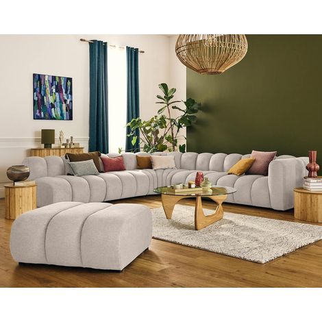 Debbie - modulares ecksofa links 5-sitzer aus strukturiertem stoff - beige