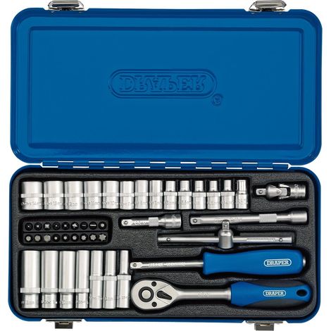 Jeu de 45 douilles métriques carrées de 6,35 mm  Outil à main réversible micromètre  Cliquet à prise souple  Outils de mécanicien de voiture  Étui de rangement en métal  Adaptateur