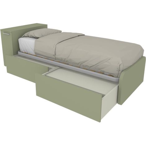 Letto singolo salvaspazio con cassetti e testata contenitiva - Salvia