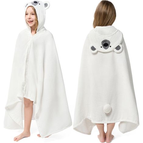 Serviette de Bain à Capuche Ours pour Enfants - Serviette de Plage 100% Coton - 76 x 127 cm- Serviette de Piscine à Capuche pour Tout-Petits - Serviette de Piscine à Capuche (1/5)