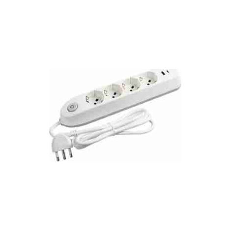 BTI3684DBU POKER 4-fach Steckdosenleiste mit 2 USB-Anschlüssen, Sicherheitsschalter – weiß