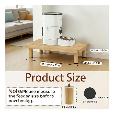 Support Surélevé Distributeur Croquettes Chat Automatique, Gamelle Chat Surélevée en Bois Massif, Support Gamelle pour Chat Ergonomique, 39,5×24,5×6,2 cm (1/4)