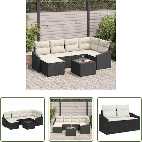 vidaXL Mobilier extérieur - Ensemble de Canapés avec coussin 7 pcs Noir polyrotin (1/5)