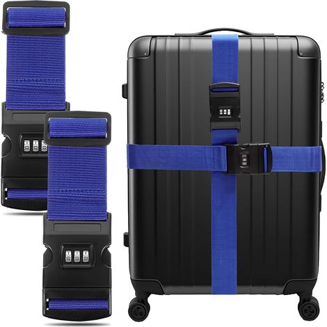 Lot de 2 Sangle de Bagage, Ceinture à Bagages Réglable Sangle Bagage de Voyage Sangle Valise avec Code pour Voyage d'affaires Voyage en Mouvement (Bleu) (1/5)