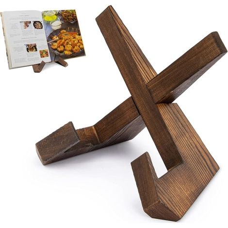 Support de recettes en bois fait main, présentoir à fiches culinaires, porte-livre de cuisine rustique, organiseur de recettes pour plan de travail, étagère à recettes décorative (1/5)