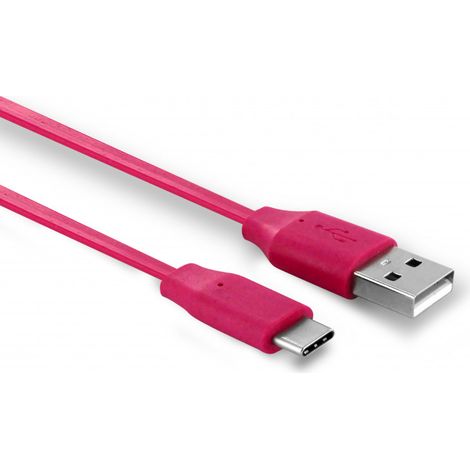 Câble USB 2.0 USB-A mâle/USB-C mâle plat 1 m - rose fuchsia (1/4)