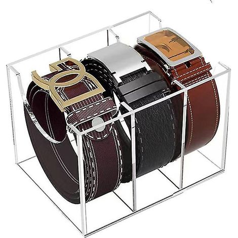 Gürtelorganizer aus Acryl mit 3 Fächern, transparente Aufbewahrungsbox für Gürtel, Krawatten, Uhren, Schmuck und Armbänder.
