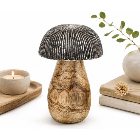 Figurine de champignon 13,5 x 9 x 9 cm, décoration de champignon d'automne, brun argenté (1/4)