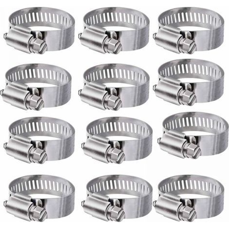 12pcs (16-25mm) Adjustable 304 Stainless Steel Hose Clamps Hose Clamps for Household Water Pipes, Gas Tanks, Automotive Pipes (1/5)