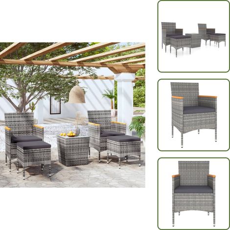 The Living Store 5-tlg. Garten-Bistro-Set Poly Rattan und Hartglas Grau - Gartensitzgruppe - Outdoor-Lounge - Gartenmöbel Set - Esstisch - Gartenstuhl (1/5)