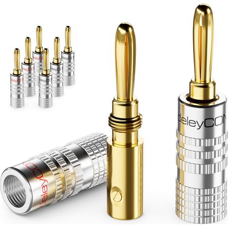 8 Fiches Banane Plaqué Or à Visser Aluminium Pour Câble Haut-parleur 0,75 Mm À 4,5 Mm Récepteur Hifi Argent