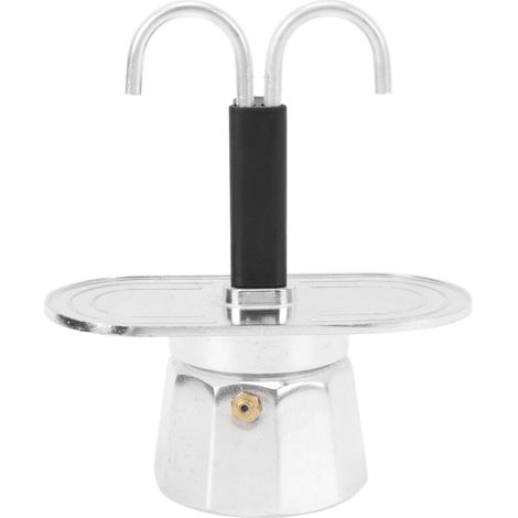 Cafetera mini de 2 tazas, de doble cabezal de aleación de aluminio para estufa, de 100 ml, de acero inoxidable, para el hogar y la oficina (base reducida) (1/5)