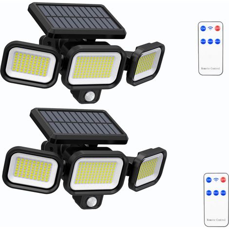 Projecteurs solaires d'extérieur, éclairage de sécurité à détecteur de mouvement, 222 LED, 3 modes, 3 têtes d'éclairage réglables pour terrasse (1/5)