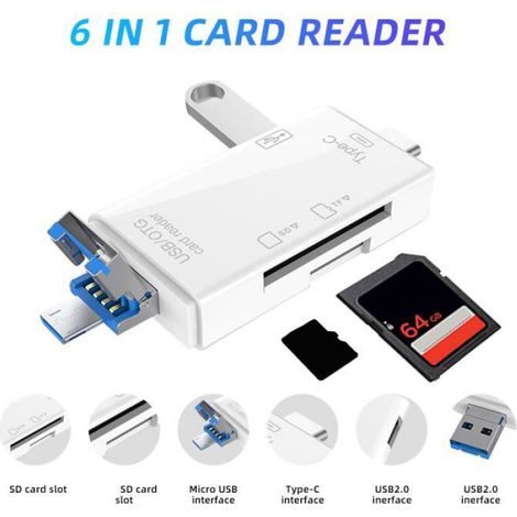 Lecteur De Carte - USB 3.0 - Type C Micro USB SD TF - 6 En 1 - Aluminium - 2 To - 5 Gbps - Pour Smartphone Ordinateur Portable