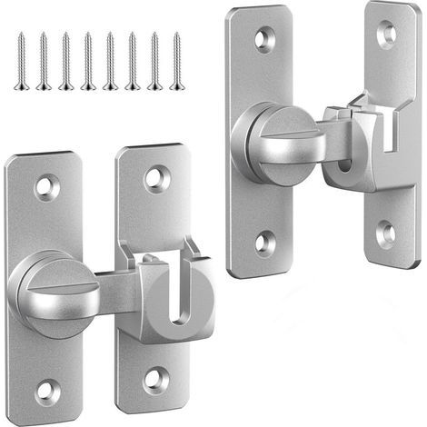 Lot de 2 loquets pour porte battante, loquet de porte de grange à 90/180 degrés, loquet de porte à angle droit argenté, quincaillerie pour porte battante, serrure de porte (1/5)
