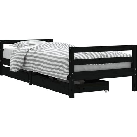 vidaXL Giroletto Bambini con Cassetti Nero 90x200cm Massello di Pino (1/5)