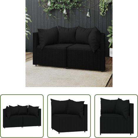 Canapé extérieur - Canapés d'angle de jardin et coussins 2pcs Noir Résine tressée (1/5)