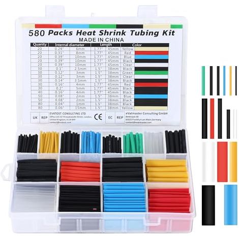 Gaine Thermorétractable Cable électrique - 580 Pièces Gaines Thermoretractables Ratio 2:1, Gaine Termo-Rétractable Colorés Comprenant 6 Couleurs et 11 Tailles, Adapté Protection Cables (1/5)