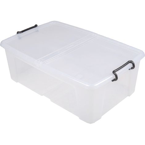 Rs Pro – Boite de rangement transparente avec couvercle 50L – Dimensions 230mm x 450mm x 700mm – Empilable et verrouillable (1/3)