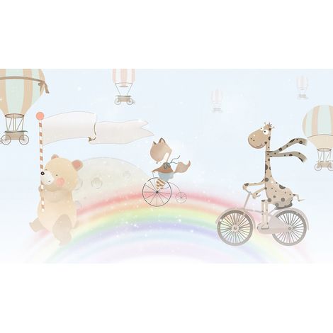Papier peint panoramique Enfants - Animaux Montgolfières - 195 cm x 130 cm (1/2)