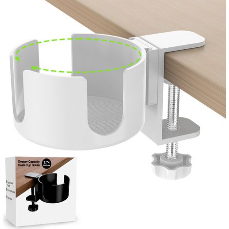 Porte-gobelet bureau blanc 3-directionnel, anti-déversement, support mug/canette – montage facile sur table (1/5)