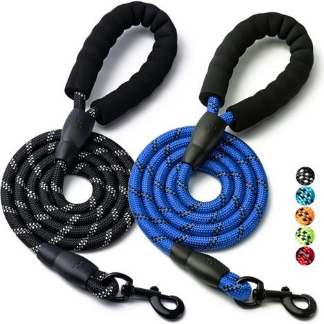 2 correas de nailon resistentes para perros, 4-5-6 pies, Mango acolchado cómodo, medianos y grandes (6 pies y medio, Negro, Azul oscuro) (1/5)