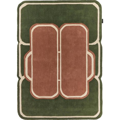 Tapis vert fait main en laine et coton motif géométrique - 133 x 190 cm (1/3)