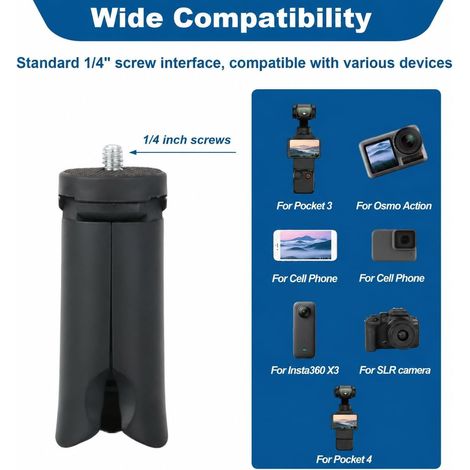 Mini Trépied avec vis 1/4, Antidérapant Stabilisateur Appareil Photo Reflex Bureau Support de Table Compact Trépied Universel pour DJI Pocket 4/Pocket 3 Action 5 Osmo Mobile pour GoPro Insta360