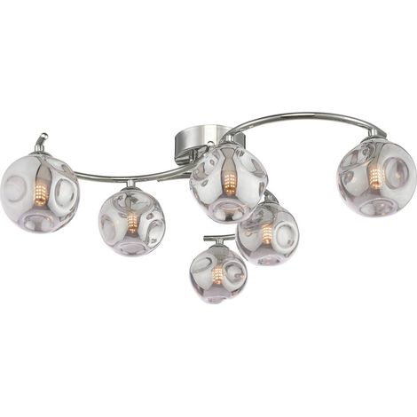 Dar Nakita Plafonnier semi-encastré Nakita à 6 lumières, finition chrome poli et verre fumé organique fermé