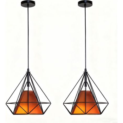 (2X) Lampe De Plafond En Fer Plafonnier Vintage En Forme De Cage De Diamant 25CM Lustre Rétro (Marron) (1/5)